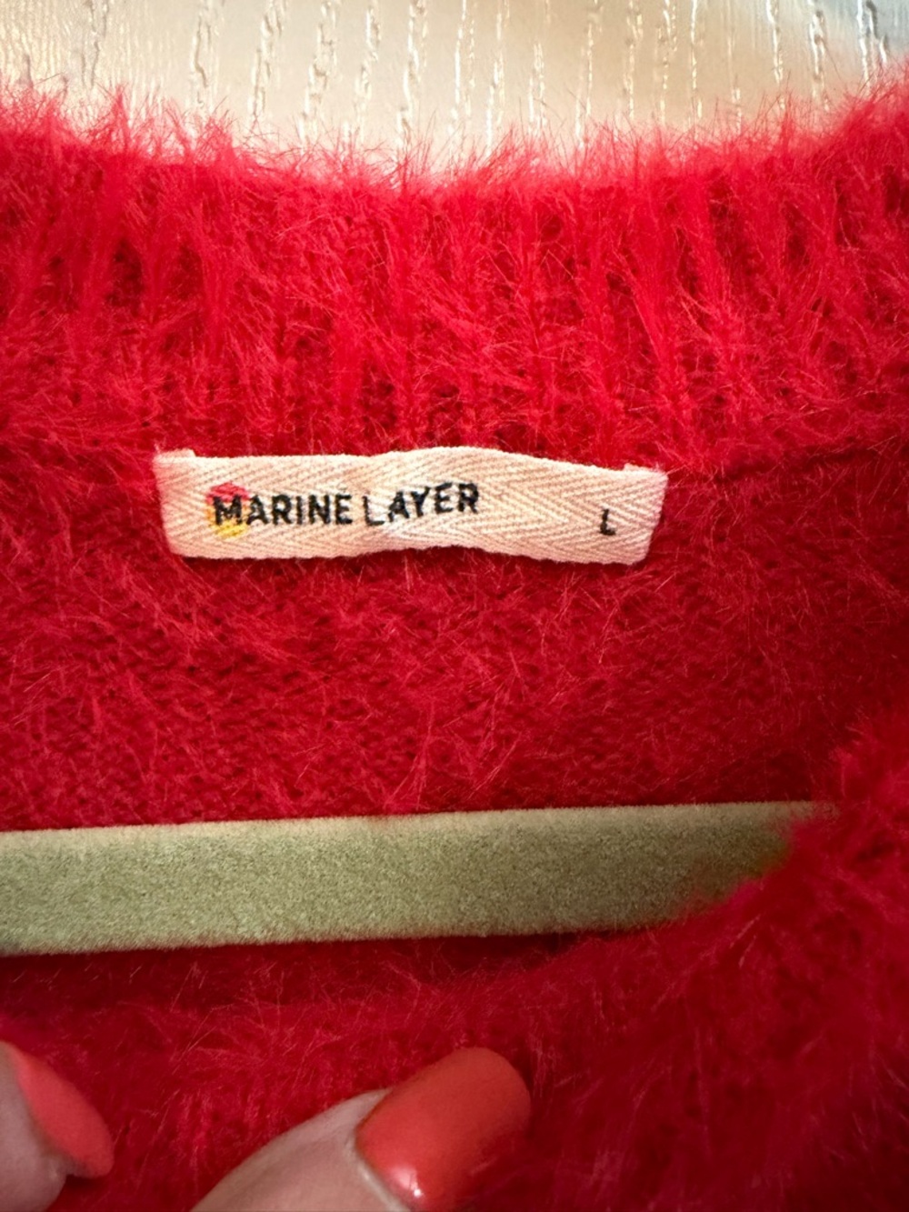 MARINE LAYER eyelash cropped sweater in scarlet nylon/cotton/wool blend Large - Picture 4 of 8